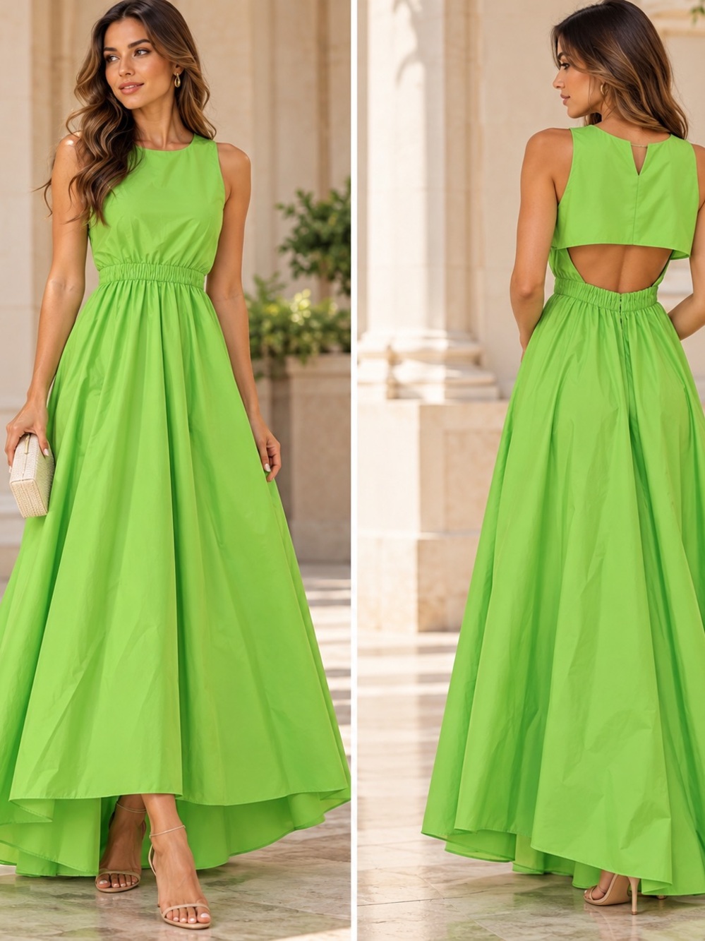 Massimo Dutti Neon Green High-Low Maxi Dress